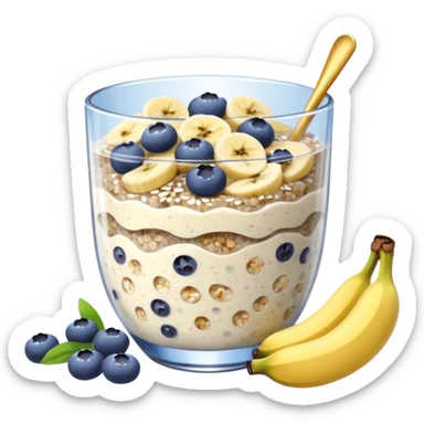 Overnight oats with banana slices,blueberries, honey, sky, chiaseeds sticker
