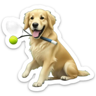 Golden retriever plays tennis sticker