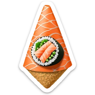 Temaki, japan food in a inverted cone, black with salmon on top sticker
