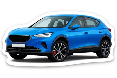 Make the bright navy blue car color 15% brighter, keeping it vivid and rich. Maintain the background transparent and the logo removed. Preserve all original details and style exactly as in the reference image. sticker