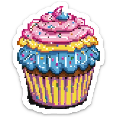 cupcake with pink icing and colorful sprinkles sticker
