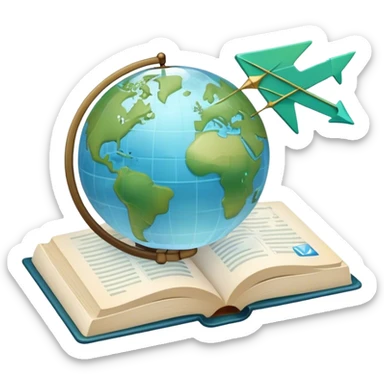 Create an emoji representing language translation. The design should feature an open book or a document with text in multiple languages (e.g., English, Spanish, Chinese), and a translation icon (such as an arrow between two languages) to symbolize the process of converting text. Include elements like a globe or a speech bubble to represent global communication. Use clear, simple lines and a color palette with blues, greens, and subtle neutral tones to convey the idea of clarity and understanding. Make the background transparent. sticker