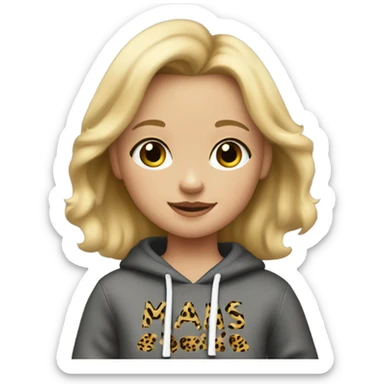 Little girl with blonde hair and a gray sweatshirt that says mamas girl in leopard print and black pants sticker