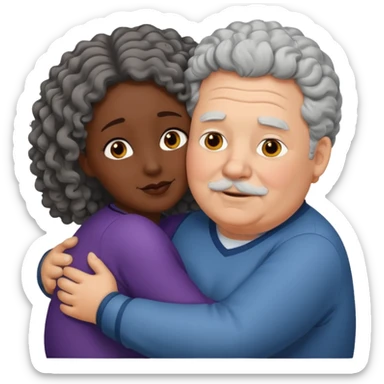  Old White  fat man no hiar hugging dack skin curly hair woman sticker