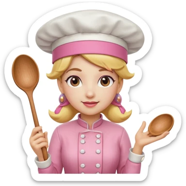 Pink chef hat princess peach with a hand and spoon  sticker