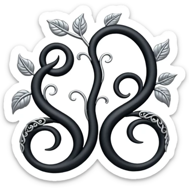 Black and silver filigree vine design, 3D, extremely detailed design sticker