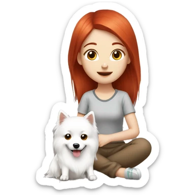 red hair girl with Japanese spitz dog sticker