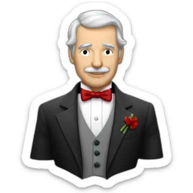 a-gray-haired-skullet-butler-wearning-dinner-jacket-with-red-bow-tie-without-glasses-and-closed-eyes sticker