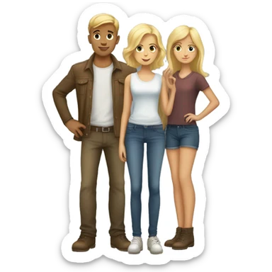 Pretty blonde girl and boy with two vizslas standing on either side  sticker