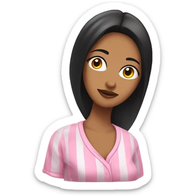 Mujer morena de cabello negro con pijama rosada sticker