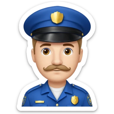 Male police officer wearing white cap, mustache, realistic portrait sticker