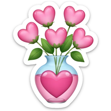 glass vase shaped like a pink heart holding pink heart-shaped flowers sticker