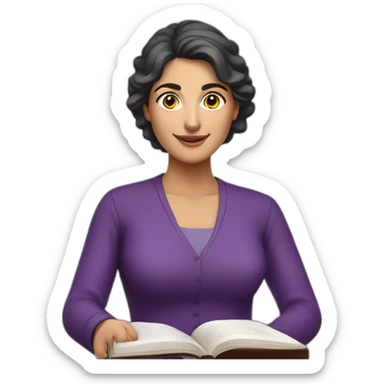 Armenian women with the purple clothes reading book and looking at camera and smiling  sticker