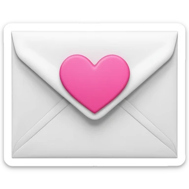 A 3D render of a white letter envelope with a vibrant pink heart sticker, clean background sticker