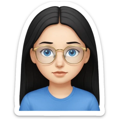 a black haired girl with blue eyes and glasses with blue shirt and long hair and gold glasses kid sticker
