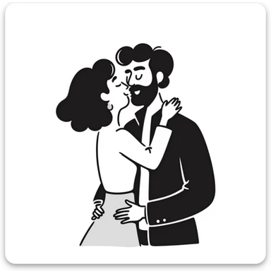 curly haired girl kissing a man with a beard, romantic couple kiss sticker
