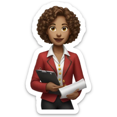 Woman brown curly hair circus director sticker