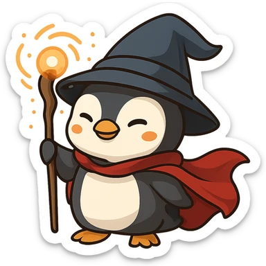 Remove the background so the penguin wizard is on a transparent background. sticker