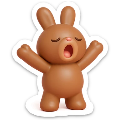brown bunny stretching arms while yawning, vinyl figure style sticker