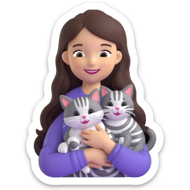 smiling girl with long hair holding a cat with silver stripes sticker