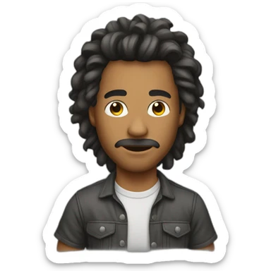 man with trasher t-shirt and hair curtains  sticker