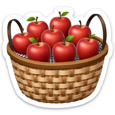woven basket with apples and white checkered cloth sticker