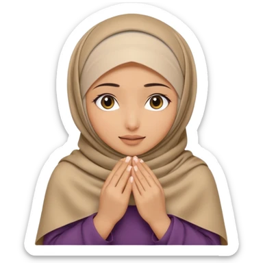 Hijabi girl sitting.     head covered
hands pulling the fabric in
shy-but-dramatic energy
“no cameras pls” but in a cute way
soft + mysterious vibe sticker