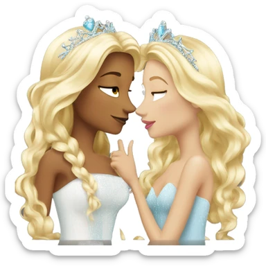 2 women princesses couple blonde kiss sticker