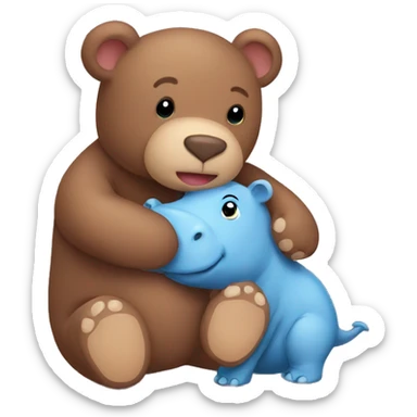 brown teddy bear holding baby hippo sticker