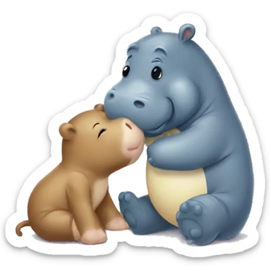 baby hippo giving a kiss to a teddy bear sticker