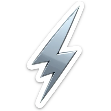 A lightning bolt emoji made of polished silver chrome, sharp yet rounded edges, glossy metallic surface, soft reflections, minimal futuristic design, iOS emoji style, centered, clean white background sticker