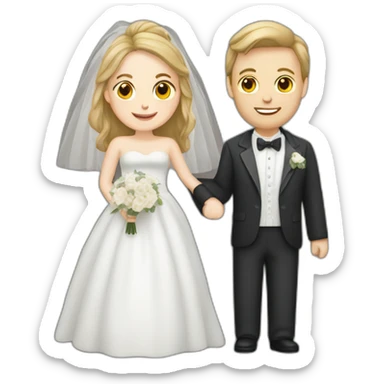 white couple marriage and holding gray cat sticker