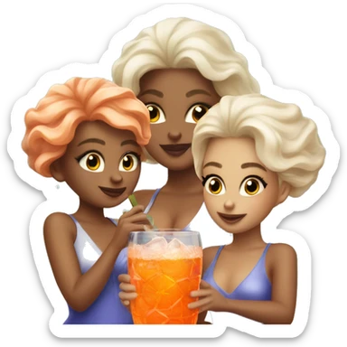 Three beautiful mermaids light skin drinking aperol sticker