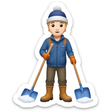Man wearing boots and a toque shoveling snow in his driveway sticker