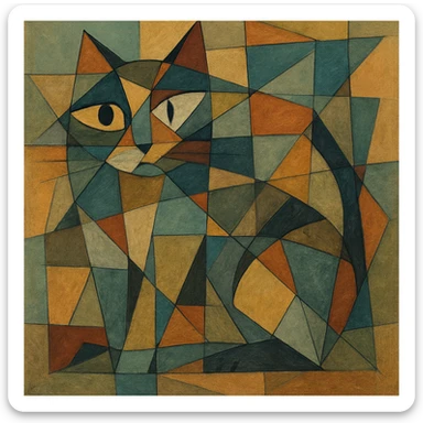 cubist abstract cat, geometric shapes, muted colors sticker