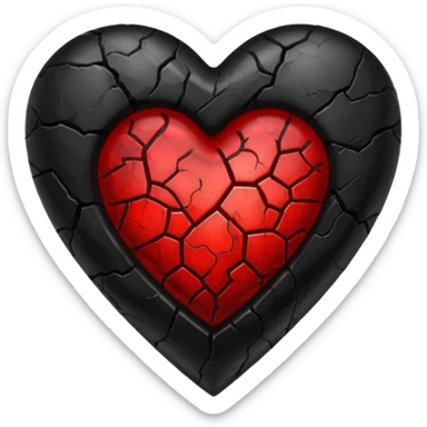 iOS style emoji, dark fantasy heart, black cracked heart, red inner glow, glossy sticker