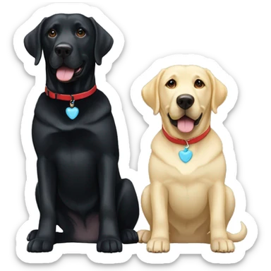 one happy adult black labradors with a red collar next to one happy adult black labradors with a light blue collar. sticker