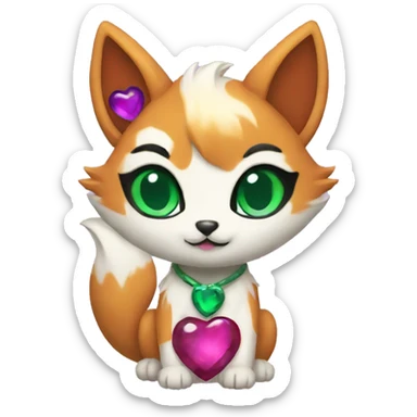 A Kitsune with 3 hearts around her head. One Malachite, One Amethyst and One Pearl sticker