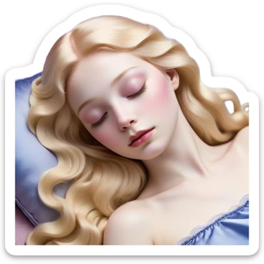 Cinematic Realistic Sleeping Beauty (Aurora) Portrait, with porcelain-like skin featuring a natural rosy flush, illuminated by soft lighting that highlights the gentle contours of her face. Her golden blonde hair flows in soft, detailed waves with subtle highlights that shimmer in the light. Her deep violet-blue eyes radiate warmth and innocence, framed by arched brows and long lashes. With a soft, serene smile, she holds a delicate rose gently in one hand, her other hand resting lightly by her side. She is dressed in her classic pink gown, the fabric rich in texture with delicate folds that catch the light. A golden crown rests atop her head, gleaming with royal refinement. The portrait captures a soft, glowing aura, blending realism with an ethereal sense of beauty and timeless enchantment. sticker