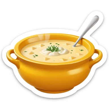 cheese soup with garlic, in yellow bowl sticker