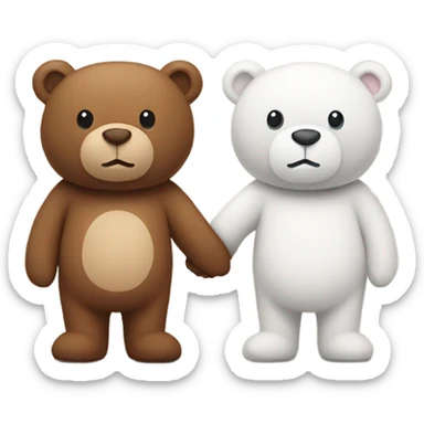 Two teddy bears, one white and one brown, holding hands sticker
