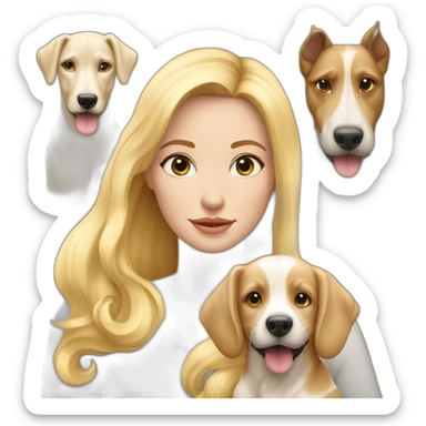 jolie blonde aux yeux bleux avec eux chiens et un cheval sticker