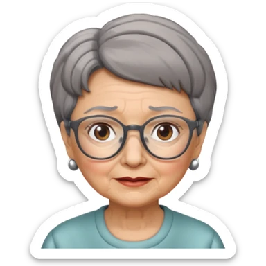 grandma, short gray and brown  hair and glasses sticker
