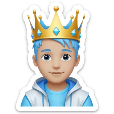 boy neon cyberpunk light blue happy crown white and blue sticker