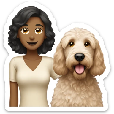 a labradoodle cream with a black nose with a indian lady sticker