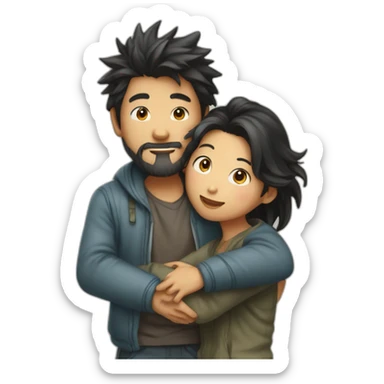 scruffy-boy-and-asian-gilr-hug sticker