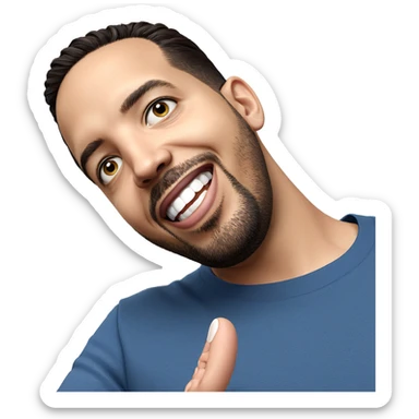 smiling young man in blue sticker