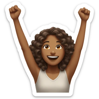 Brown girl with dark brown long curly hair saying “hooray!” sticker