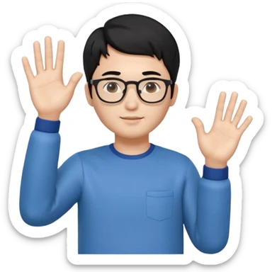 3D avatar of a Korean male frontend developer,
soft friendly expression,
short black hair with middle part,
one hand raised as if explaining,
clean and minimal style sticker
