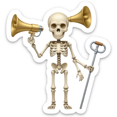 HEADLESS SKELETON BUT A ROD ON THE HEAD PLACE ON THE ROD THERES TWO MEGAPHONES ON OPPOSITE SIDES ON THE ROD sticker